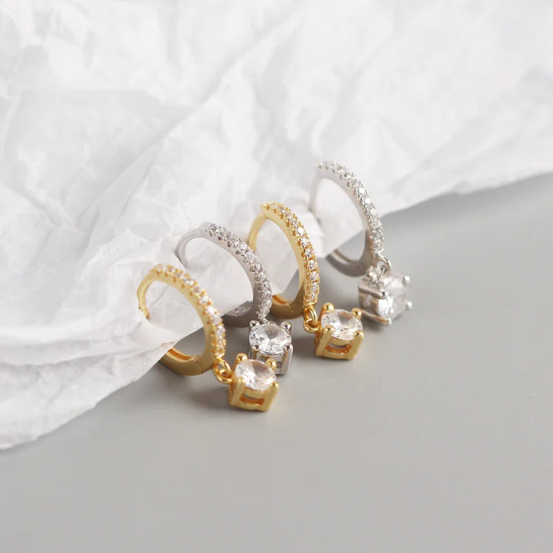 Gold Plated Drop Huggie Hoop Earrings